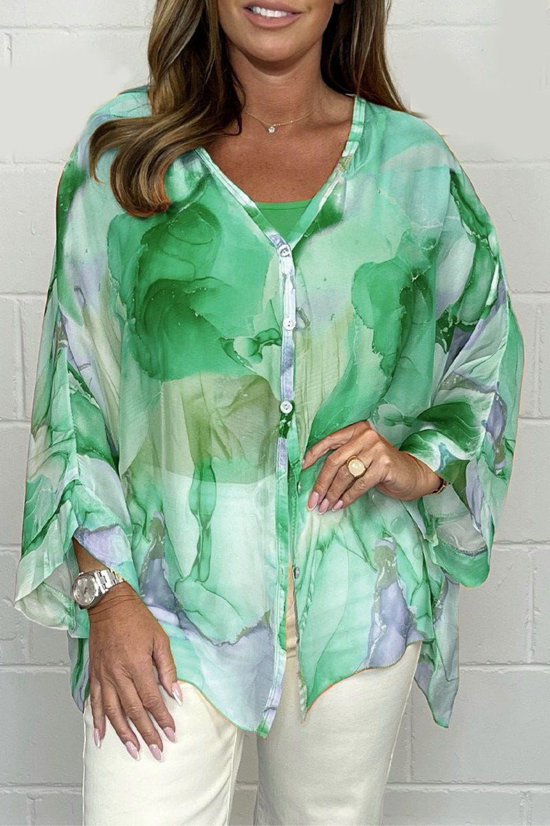 Lavinque Blouses Vert et Pourpre / S Blouse Fluide Fleurie | Colorée | Légère et Féminine