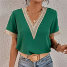 Lavinque Blouses Vert / S Blouse Blanche Col V Orné | Élégante | Légère et Stylée