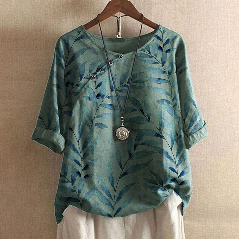 Lavinque Blouses Vert / S Blouse Bohème à Motif Feuillage | Élégance Décontractée | Fluide & Confortable