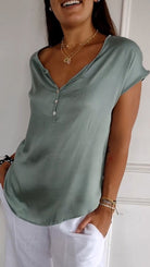 Lavinque Blouses Vert / S Blouse Décontractée Boutonnée | Chic | Fluide et Polyvalente