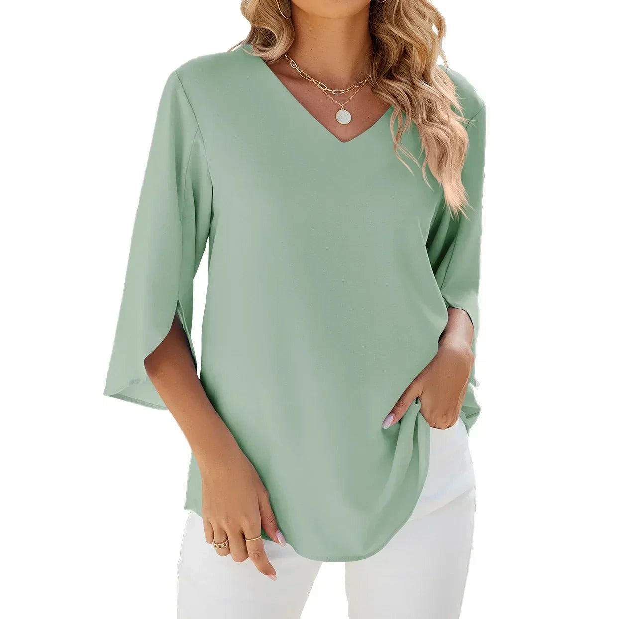 Lavinque Blouses Vert / S Blouse Élégante à Manches 3/4 | Chic & Confort | Idéale pour Toutes Occasions