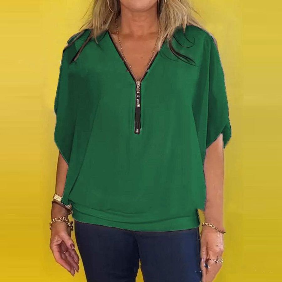 Lavinque Blouses Vert / S Blouse zippée fluide | Bleu royal | Élégante et confortable