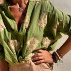 Lavinque Blouses Vert / S Chemise Oversize Brodée | Élégance Bohème | Légèreté &  Raffinement