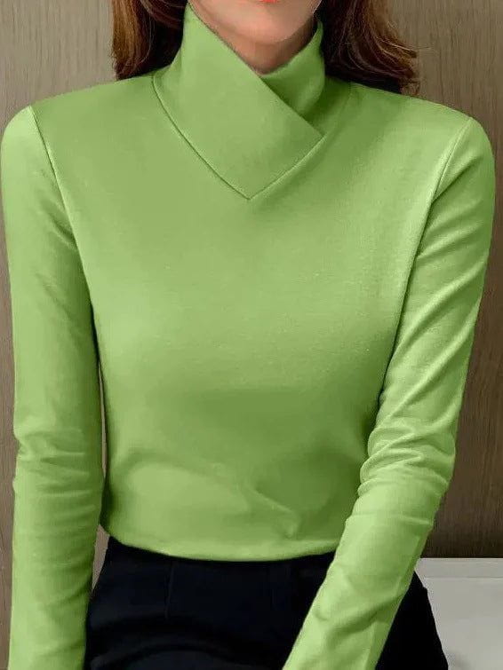 Lavinque Blouses Vert / S Haut Col Montant Asymétrique | Élégance Minimaliste | Confort & Style