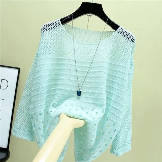 Lavinque Blouses Vert / Taille unique Pull Femme | Maille Ajourée | Léger et Élégant