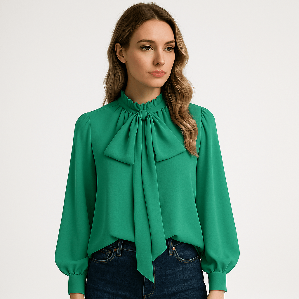 Lavinque Blouses Vert / XS Blouse à Lavallière | Élégance Fluide | Manches Bouffantes