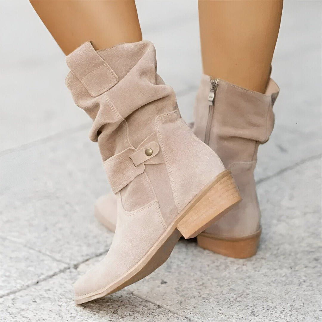 Lavinque Boots Beige / 34 Bottes Mid-Calf Camel | Effet Daim | Détail Noeud Décontracté