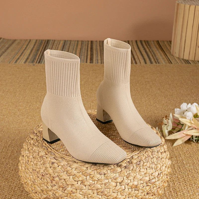 Lavinque Boots Beige / 34 Bottines Chaussettes à Talon | Élégance | Confort et Style Moderne