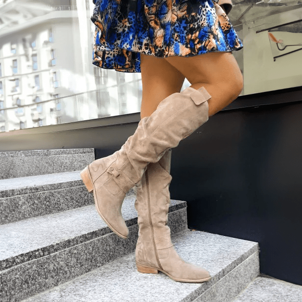 Lavinque Boots Beige / 35 Bottes Hautes Camel | Style Décontracté | Effet Daim Chic