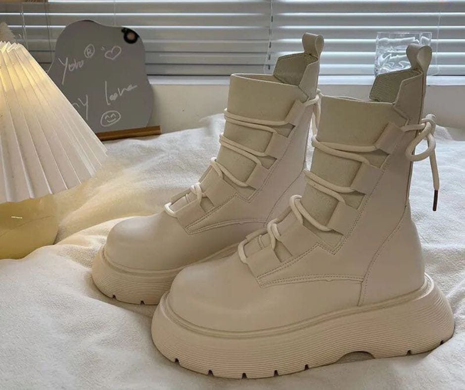 Lavinque Boots Beige / 35 Bottes Montantes Style Combat | Simili Cuir | Tendance et Confort