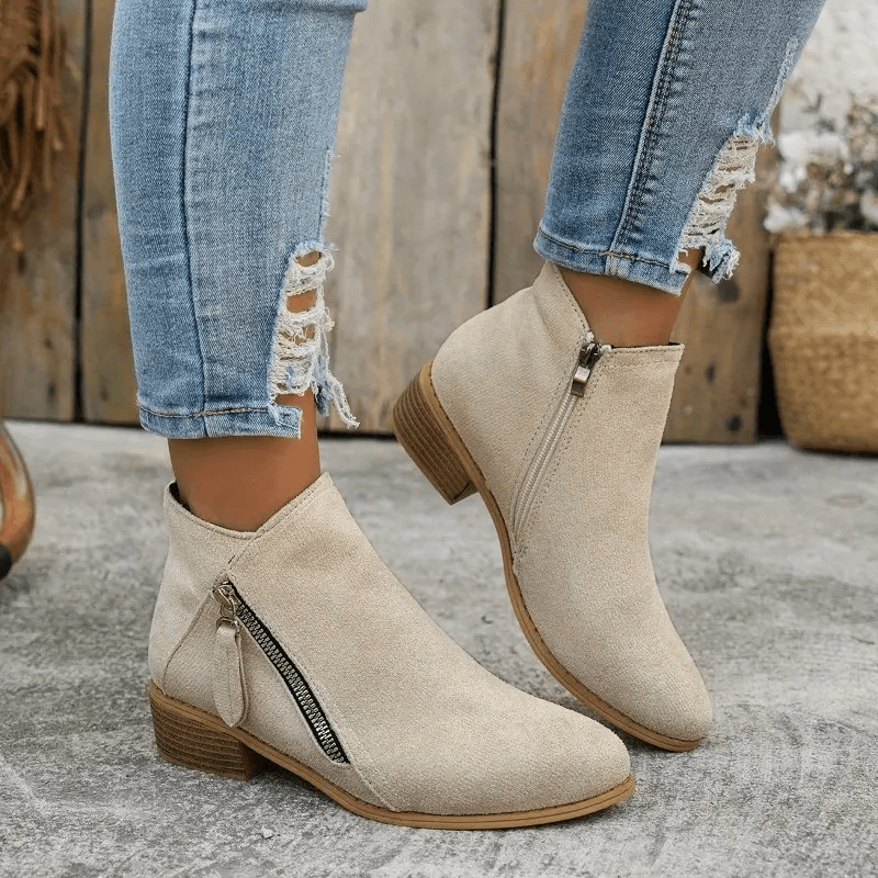 Lavinque Boots Beige / 36 Bottines Noires Zippées | Suédine | Look Casual Chic