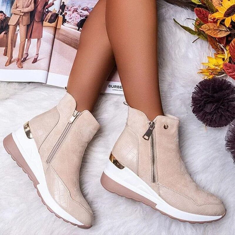 Lavinque Boots Beige / 36 Bottines Sneakers à Talon Compensé | Mode | Élégance et Confort