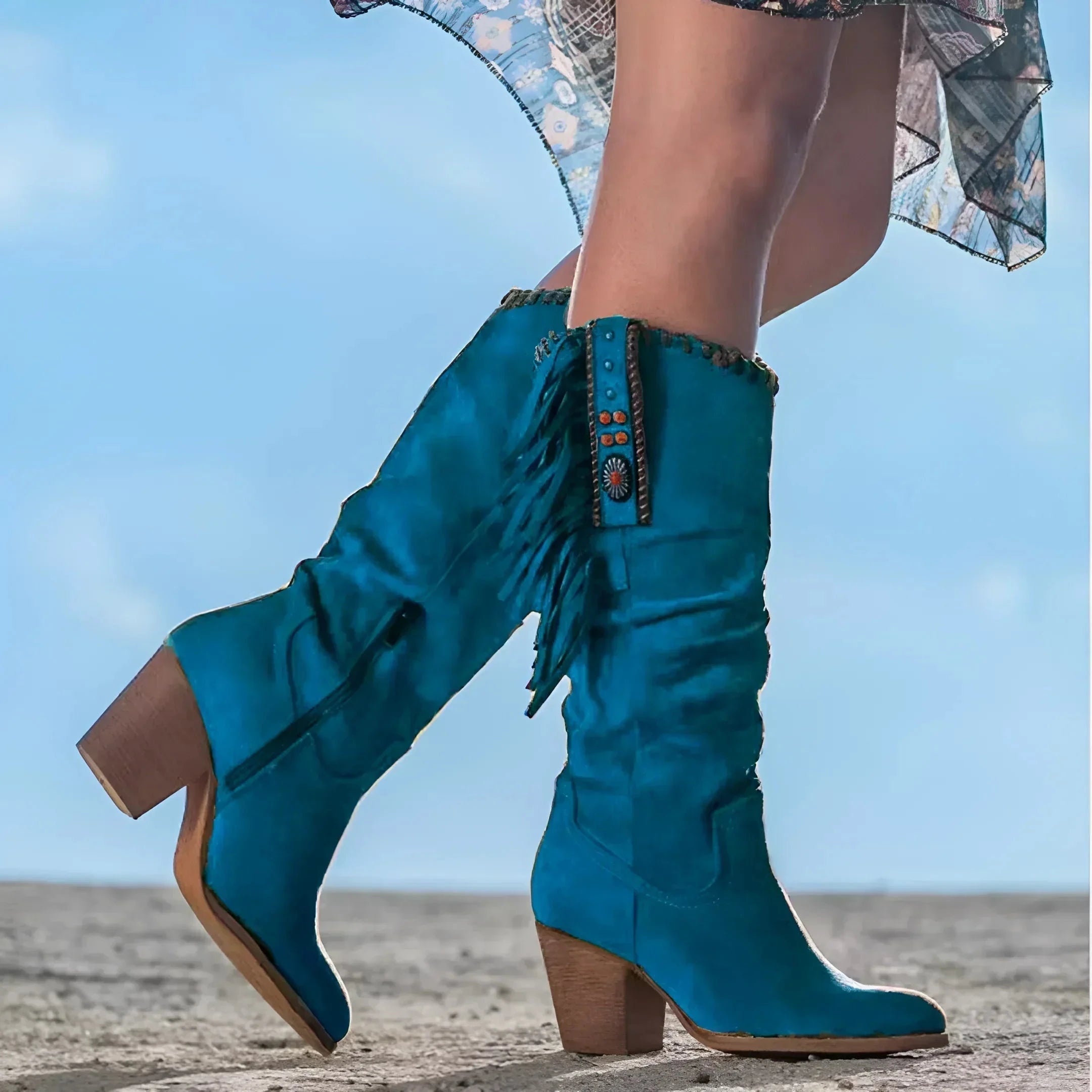 Lavinque Boots Blaeu / 34 Bottes Western à Franges | Style Bohème & Élégance | Idéales pour Toutes Saisons