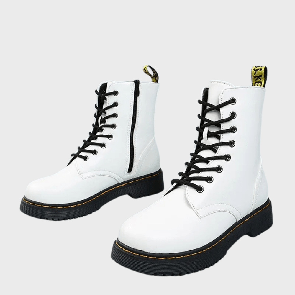 Lavinque Boots Blanc / 35 Bottes de Combat en Similicuir | Tendance | Robustes et Confortables
