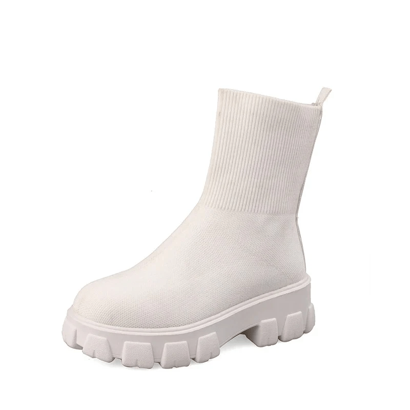 Lavinque Boots Blanc / 35 Bottines Chaussettes à Semelle Épaisse | Noir | Audacieuses et Ultra Confortables