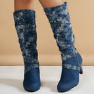 Lavinque Boots Bleu / 35 Bottes Jean Délavé à Talons | Bleu Denim | Look Audacieux et Rétro