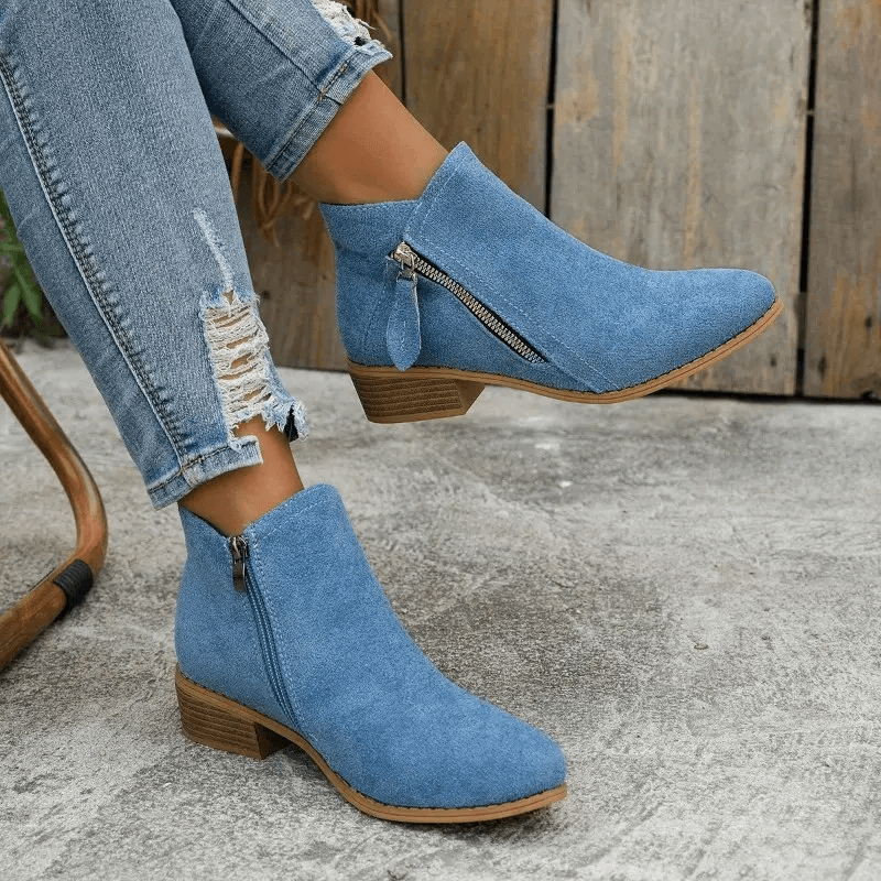 Lavinque Boots Bleu / 36 Bottines Noires Zippées | Suédine | Look Casual Chic