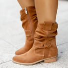Lavinque Boots Bottes Mid-Calf Camel | Effet Daim | Détail Noeud Décontracté