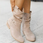 Lavinque Boots Bottes Mid-Calf Camel | Effet Daim | Détail Noeud Décontracté