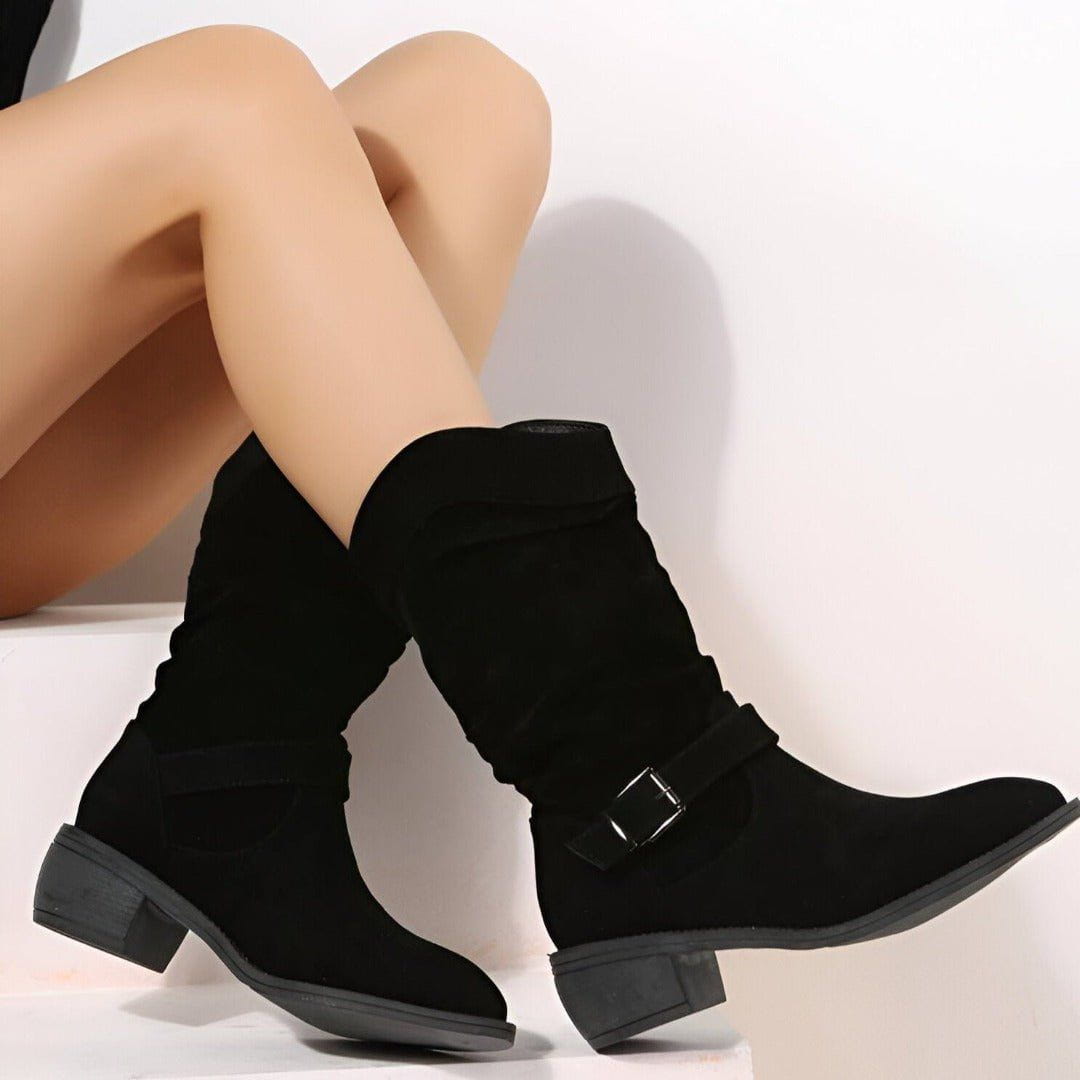 Lavinque Boots Bottes Mid-Calf Camel | Effet Daim | Détail Noeud Décontracté