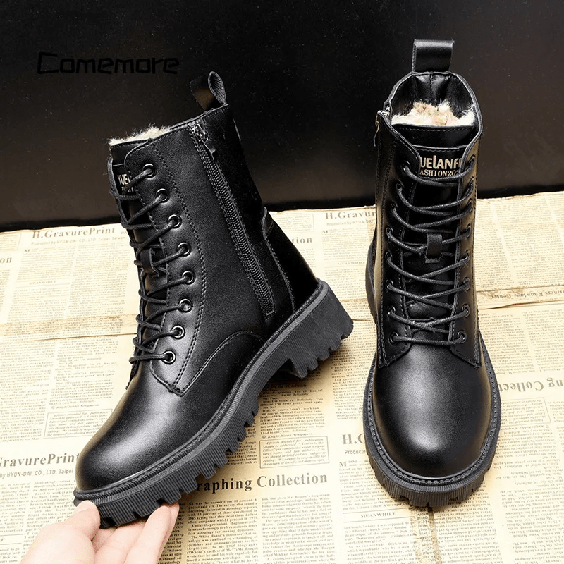 Lavinque Boots Bottes Noires à Lacets Hiver | Look Urbain | Chaud et Robuste
