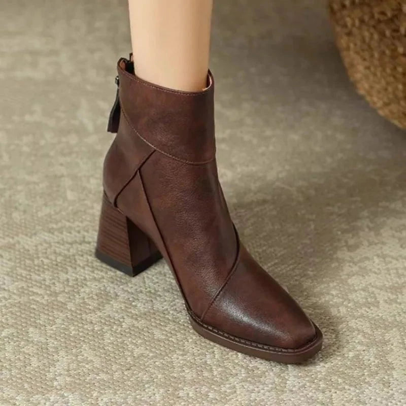 Lavinque boots Bottines Élégantes à Talon Carré | Marron Foncé | Style Chic et Confortable