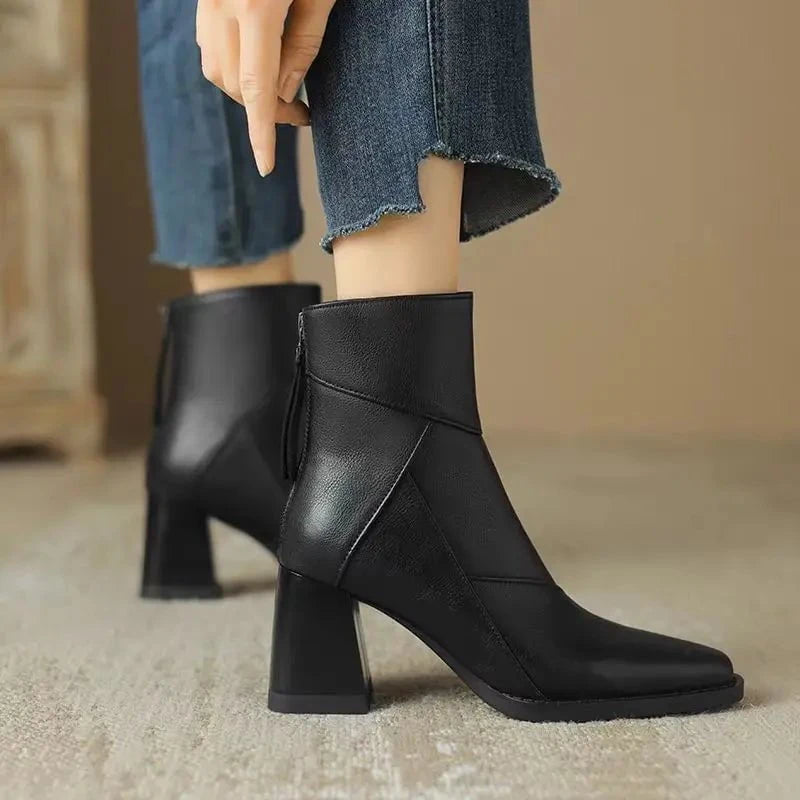 Lavinque boots Bottines Élégantes à Talon Carré | Marron Foncé | Style Chic et Confortable