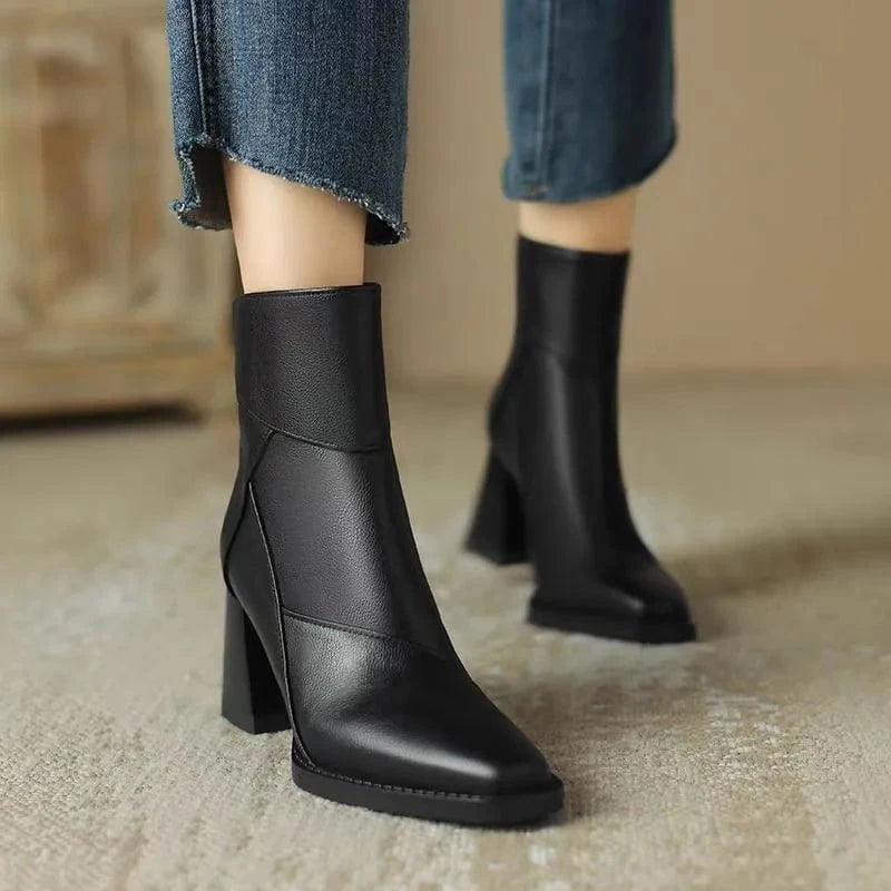 Lavinque boots Bottines Élégantes à Talon Carré | Marron Foncé | Style Chic et Confortable