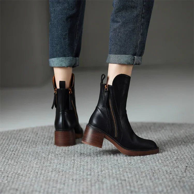 Lavinque Boots Bottines Noires à Talon | Similicuir Lisse | Fermeture Zippée Élégante
