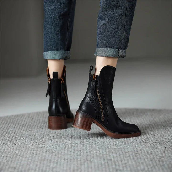 Lavinque Boots Bottines Noires à Talon | Similicuir Lisse | Fermeture Zippée Élégante