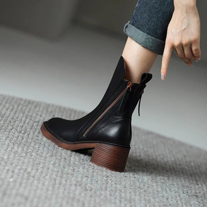 Lavinque Boots Bottines Noires à Talon | Similicuir Lisse | Fermeture Zippée Élégante