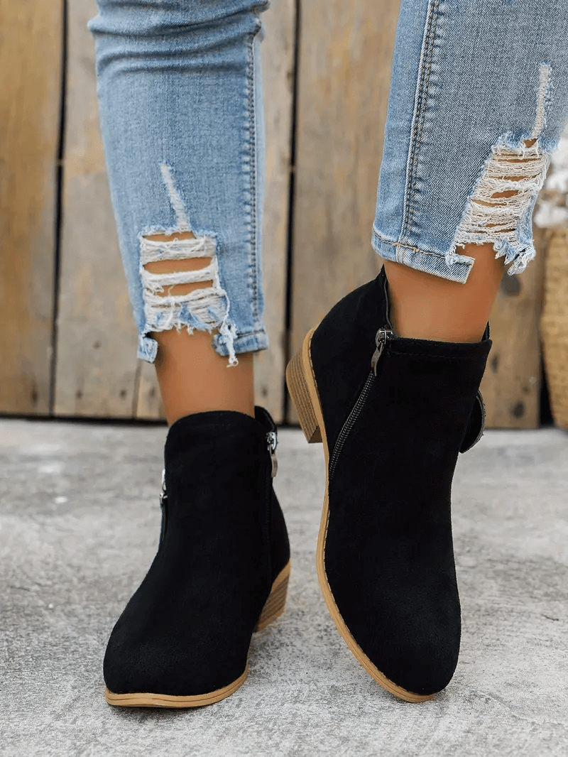 Lavinque Boots Bottines Noires Zippées | Suédine | Look Casual Chic