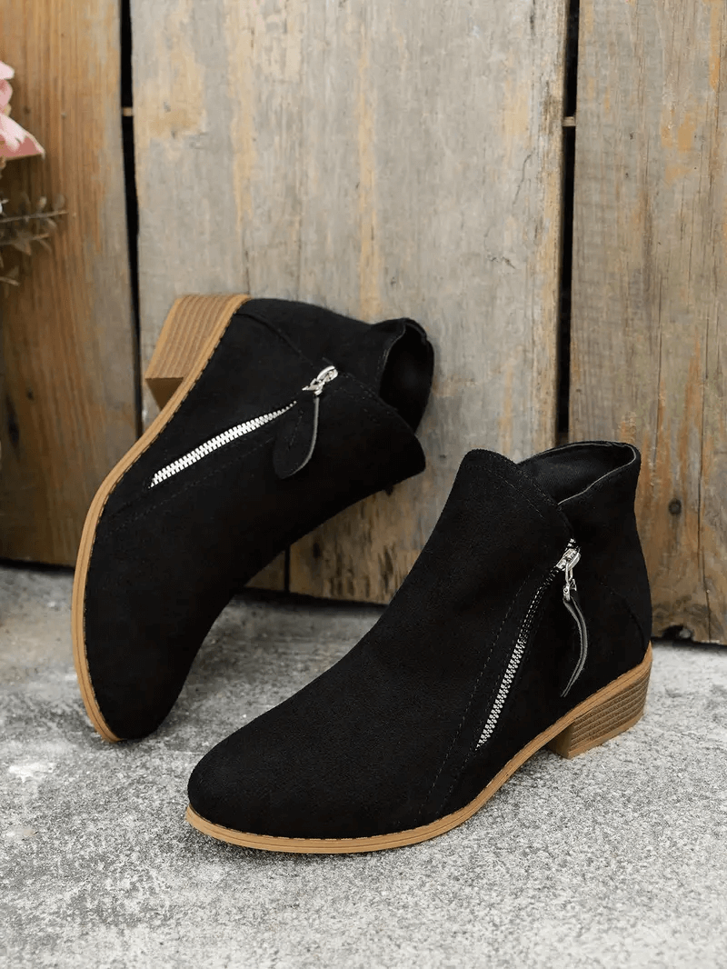Lavinque Boots Bottines Noires Zippées | Suédine | Look Casual Chic