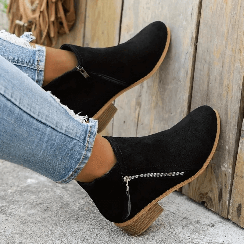 Lavinque Boots Bottines Noires Zippées | Suédine | Look Casual Chic
