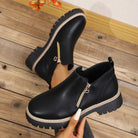 Lavinque Boots Bottines Zippées à Semelle Crantée | Noir & Détail Doré | Urbaines et Confortables