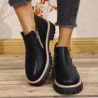 Lavinque Boots Bottines Zippées à Semelle Crantée | Noir & Détail Doré | Urbaines et Confortables