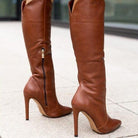 Lavinque Boots Cuir marron / 35 Bottes Hautes à Talon Aiguille | Élégance et Raffinement | Look Sophistiqué