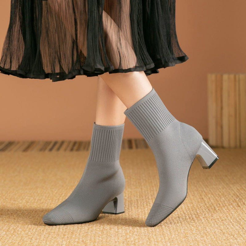Lavinque Boots Gris / 34 Bottines Chaussettes à Talon | Stretch Tricoté | Élégantes et Confortables