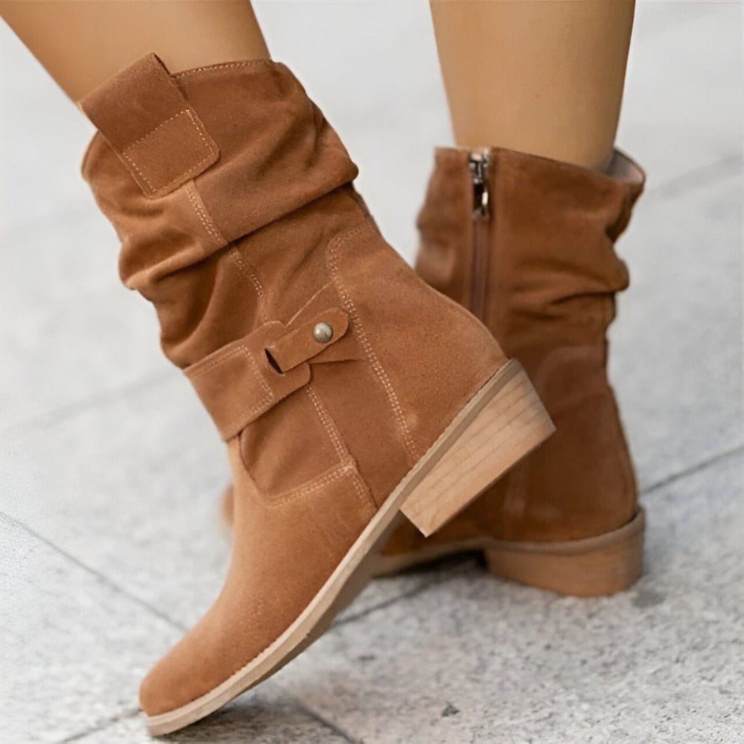 Lavinque Boots Marron / 34 Bottes Mid-Calf Camel | Effet Daim | Détail Noeud Décontracté