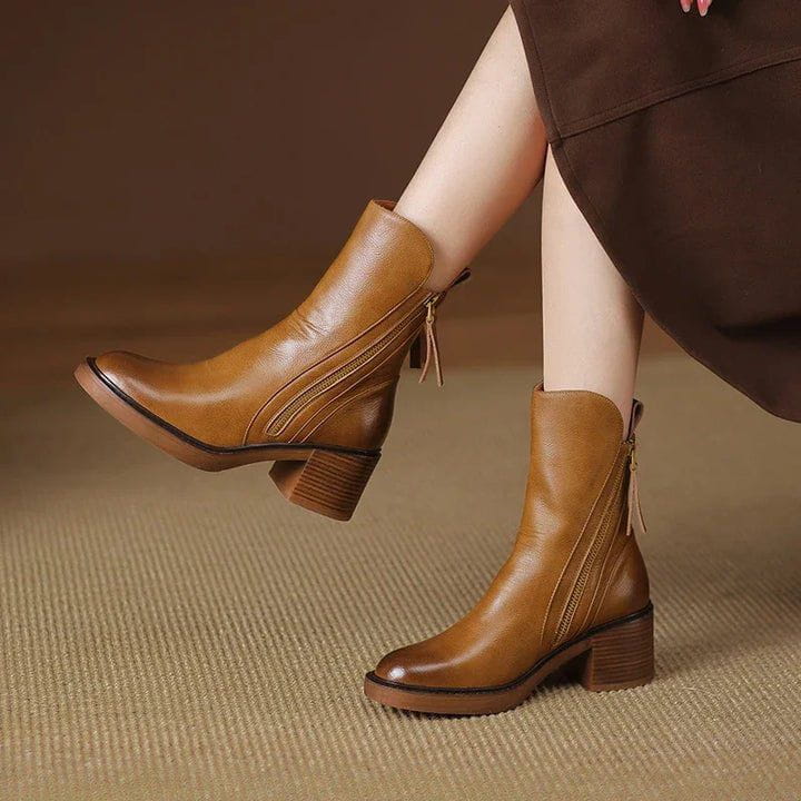 Lavinque Boots Marron / 34 Bottines Noires à Talon | Similicuir Lisse | Fermeture Zippée Élégante