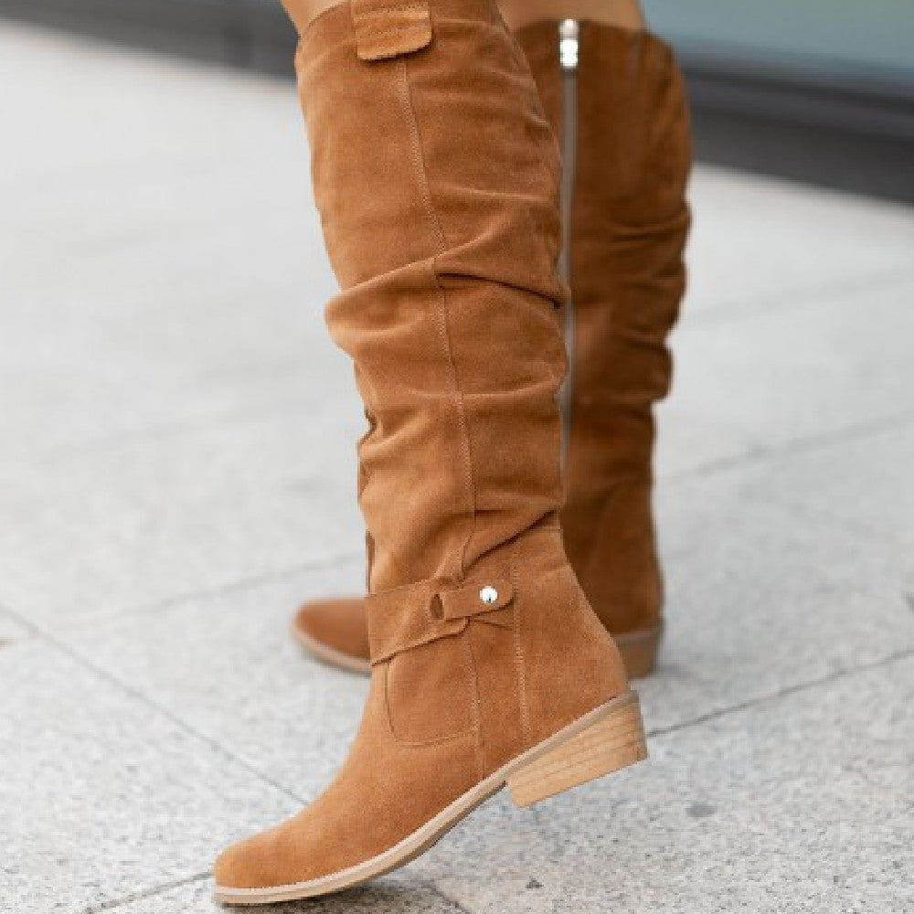 Lavinque Boots Marron / 35 Bottes Hautes Camel | Style Décontracté | Effet Daim Chic