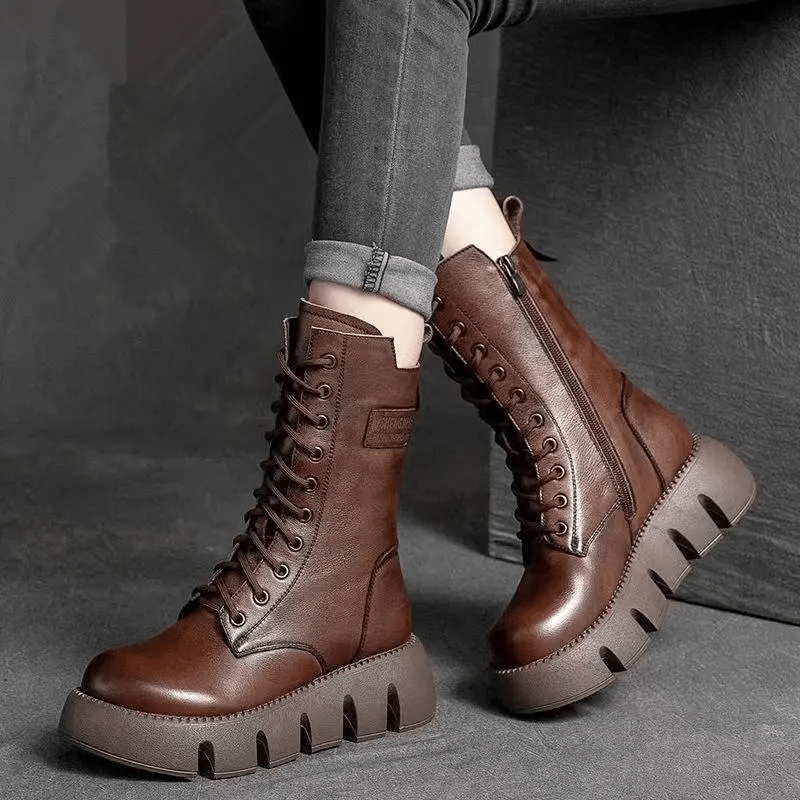 Lavinque Boots Marron / 35 Bottes Montantes à Semelle Épaisse | Style Audacieux | Confort & Stabilité