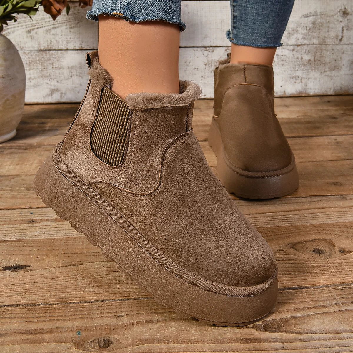 Lavinque Boots Marron / 35 Bottines fourrées style chelsea | Bottines | Chaleur et confort hivernal