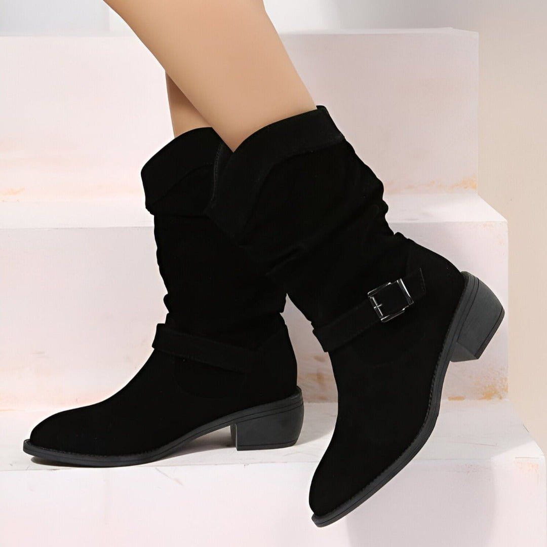 Lavinque Boots Noir / 34 Bottes Mid-Calf Camel | Effet Daim | Détail Noeud Décontracté
