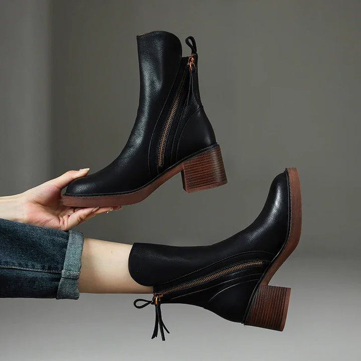 Lavinque Boots Noir / 34 Bottines Noires à Talon | Similicuir Lisse | Fermeture Zippée Élégante
