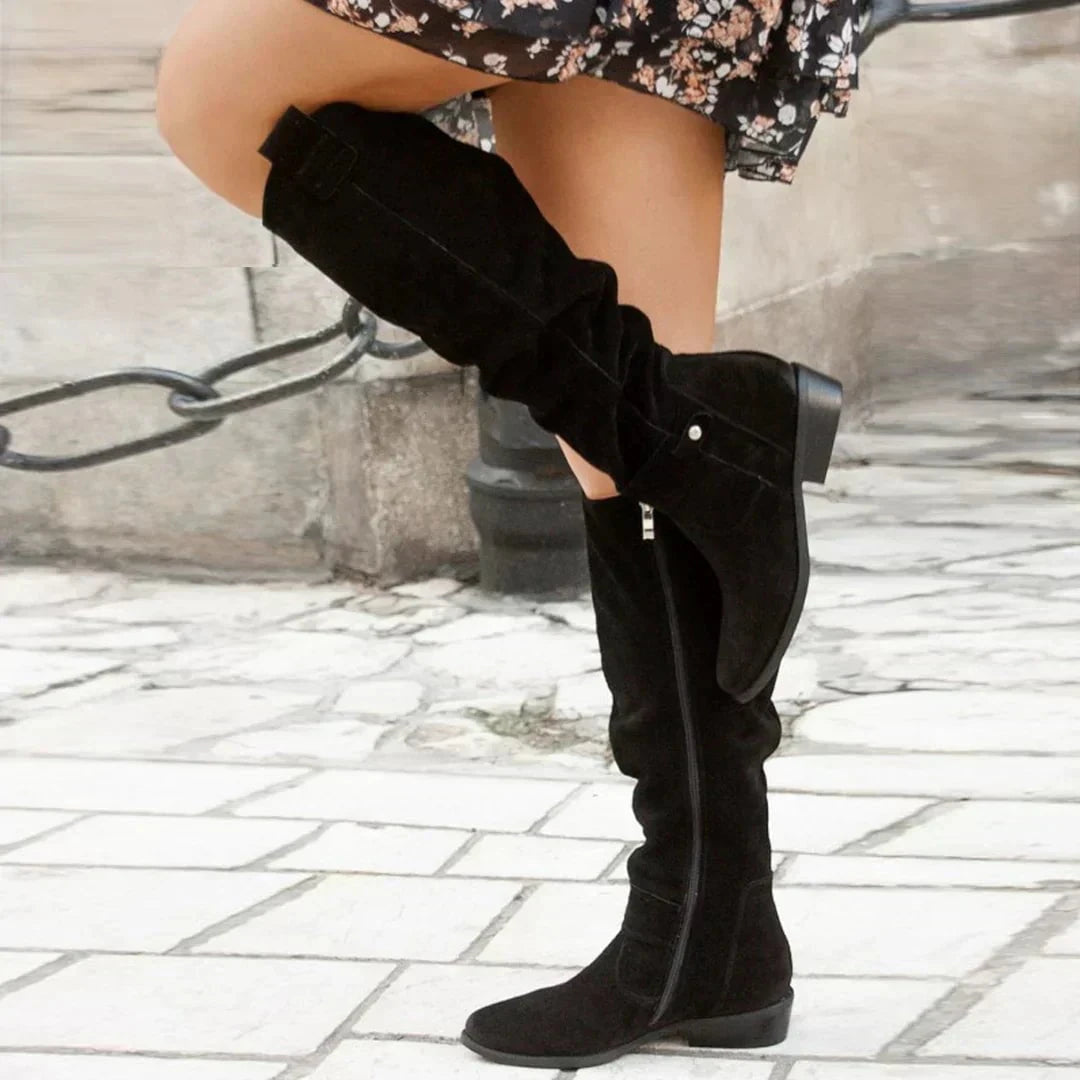 Lavinque Boots Noir / 35 Bottes Hautes Camel | Style Décontracté | Effet Daim Chic