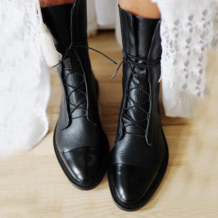 Lavinque Boots Noir / 35 Bottines à Lacets en Cuir | Élégance & Robustesse | Style Intemporel