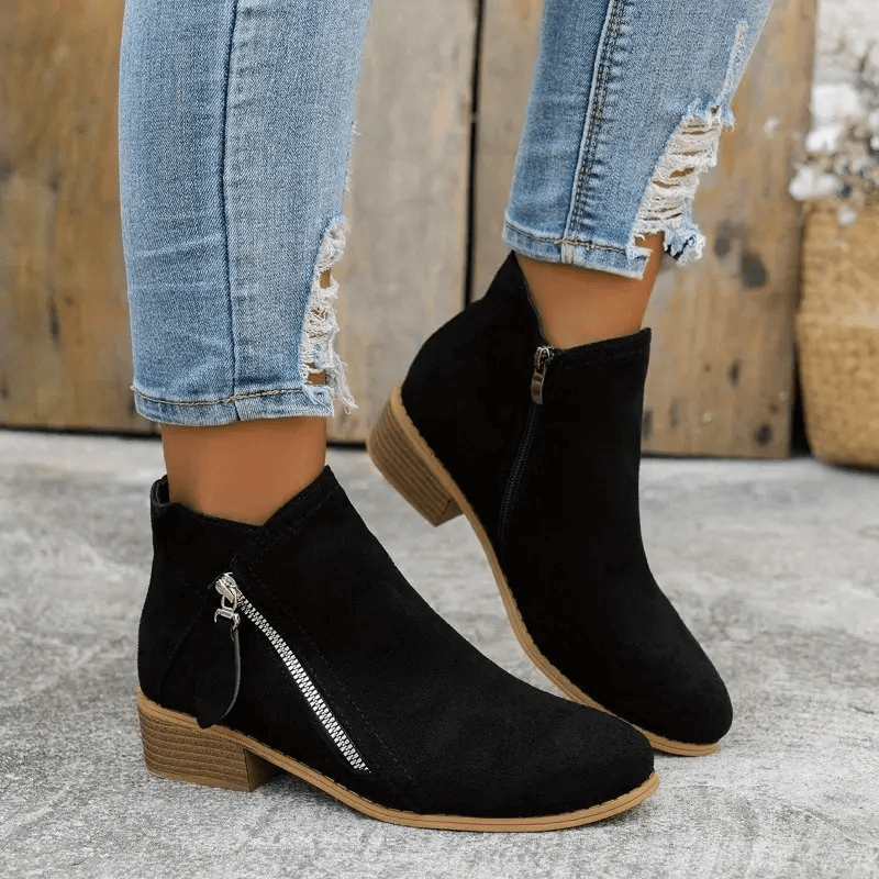 Lavinque Boots Noir / 36 Bottines Noires Zippées | Suédine | Look Casual Chic