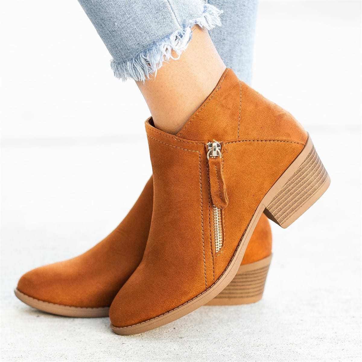 Lavinque Boots Orange / 36 Bottines Noires Zippées | Suédine | Look Casual Chic