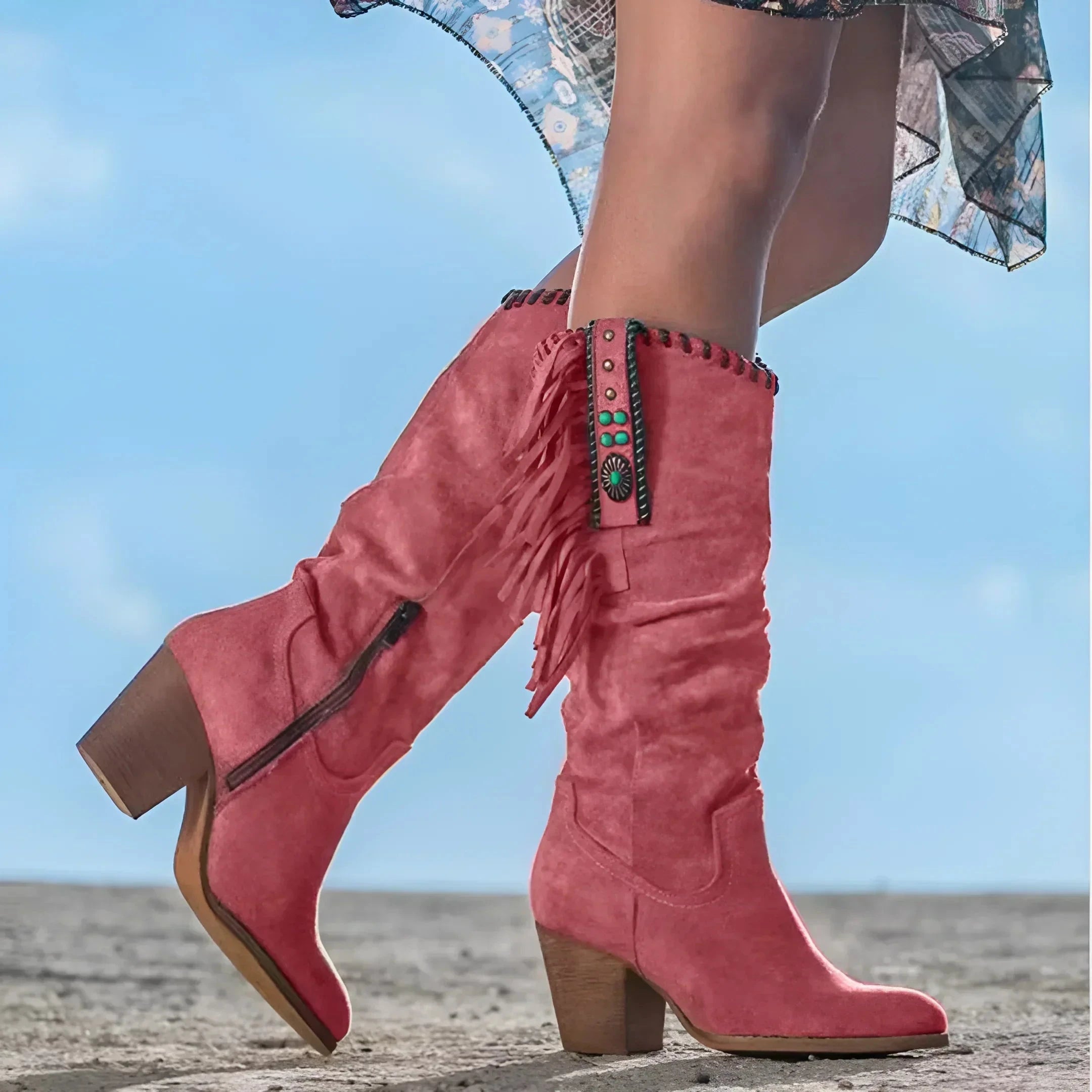 Lavinque Boots Rouge / 34 Bottes Western à Franges | Style Bohème & Élégance | Idéales pour Toutes Saisons